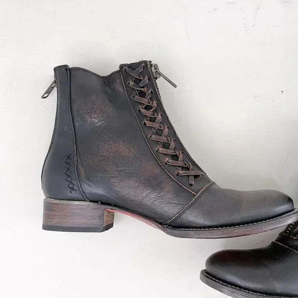 Freebird by Steven Brown Distressed Wales Zip Front Ankle Boots Booties Size 10 - Picture 10 of 12